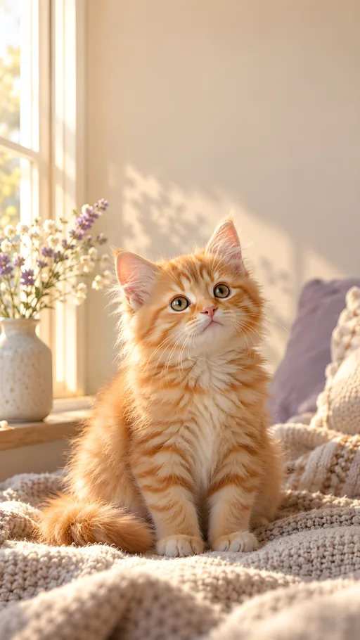 Orange Tabby Kitten in Window Light — Pets wallpaper