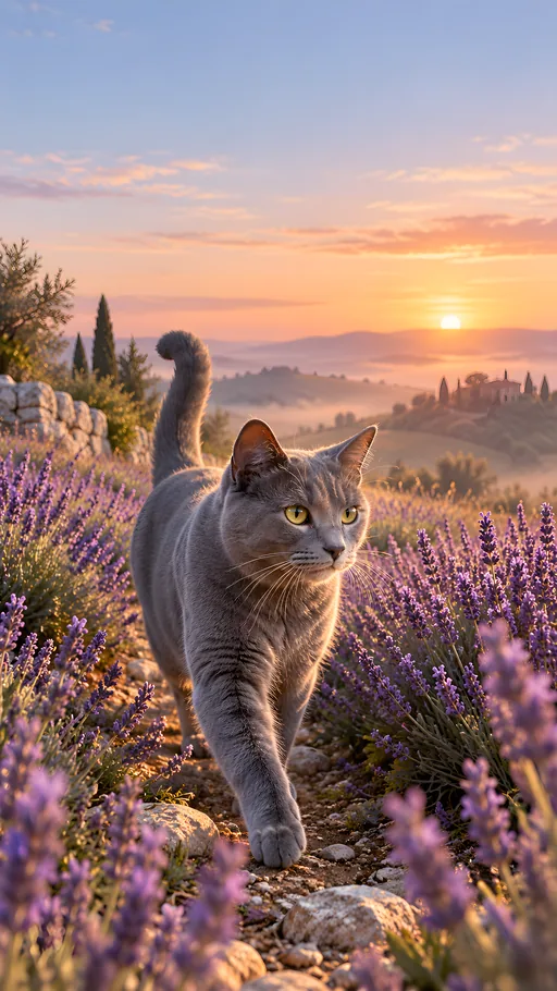 Blue-Gray Cat in Lavender — Pets wallpaper