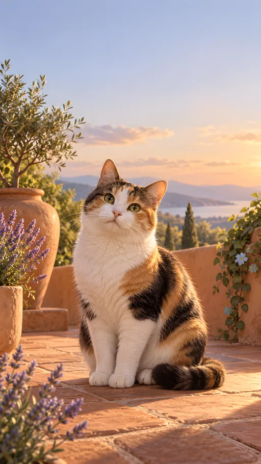 3D Calico Cat in a Garden — Pets wallpaper