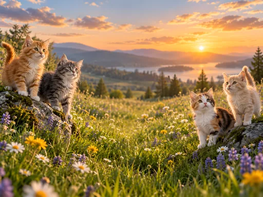 Kittens in a Flower Meadow — Pets wallpaper