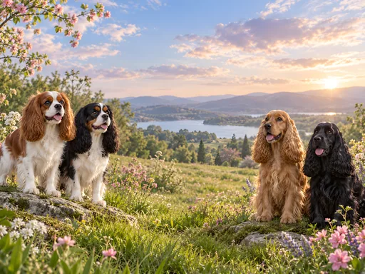 Spaniels in a Wide Meadow — Pets wallpaper