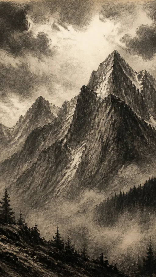 Monumental Mountain Ridge Drawn — Art & Illustration wallpaper