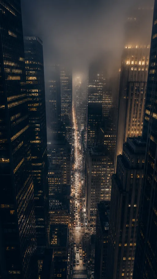 Elevated View Between Illuminated Towers Disappearing — Cities & Architecture wallpaper