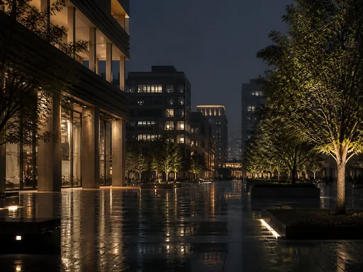 Quiet Nighttime Plaza Framed By Modern — Cities & Architecture Galaxy Fold wallpaper