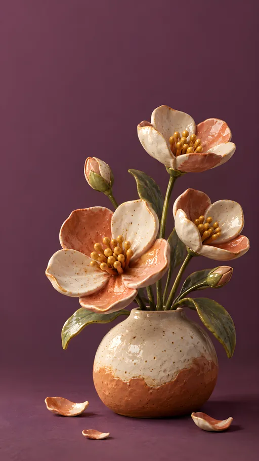 Ceramic Flowers on Plum — Art & Illustration wallpaper
