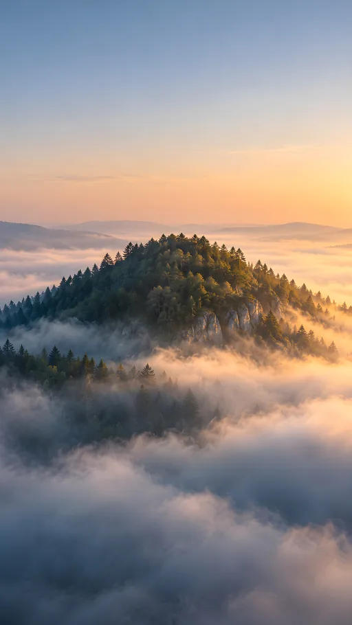 Wooded Hill in Dawn Fog — Nature & Landscapes wallpaper