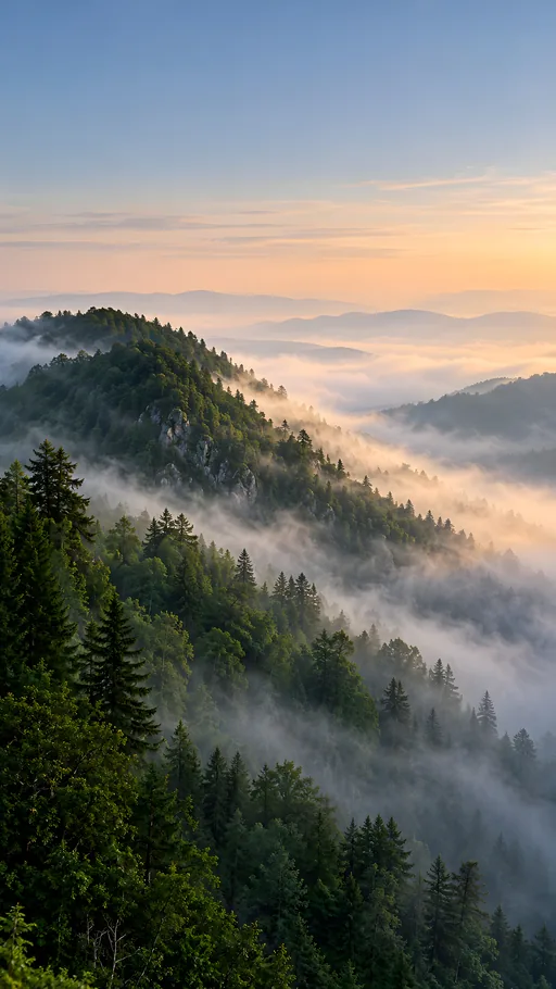 Forested Ridge in Wet Mist — Nature & Landscapes wallpaper