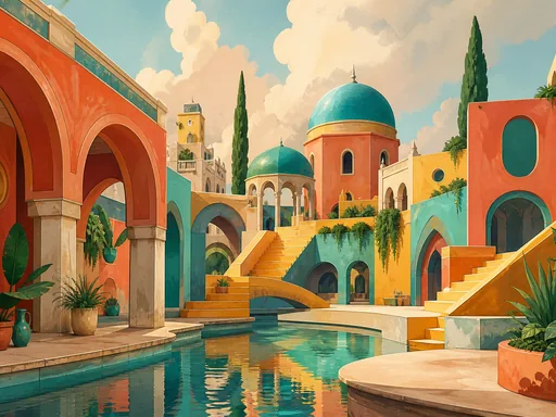 Broad Colorful Architectural Plaza — Cities & Architecture Galaxy Fold wallpaper