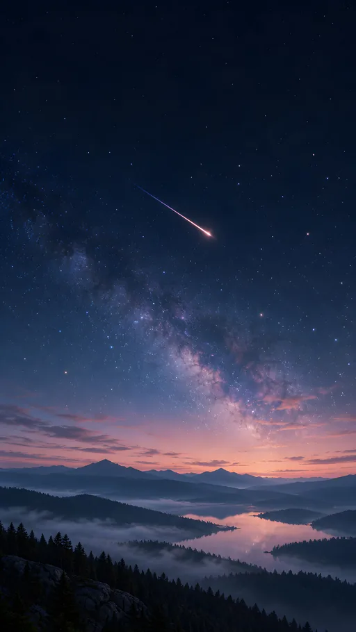 Meteor Over the Misty Valley — Space wallpaper