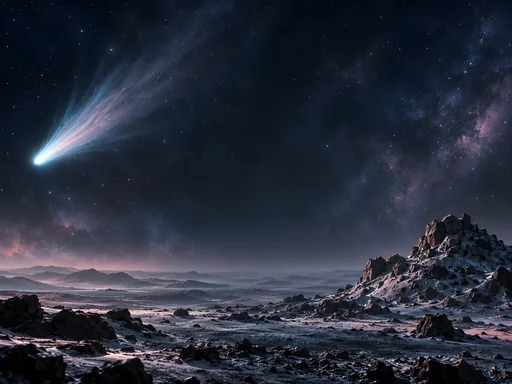 Comet Over a Rocky Plain — Space wallpaper