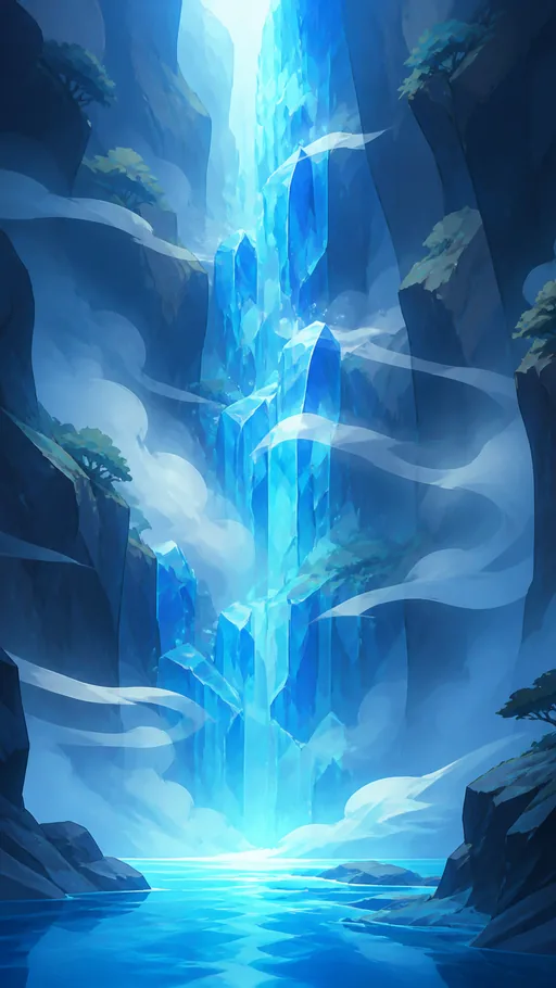 Glacier-blue Illustrated Glass Shapes Mist Ribbons — Minimal & Color wallpaper