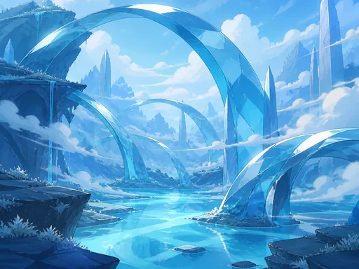 Glacier-blue Illustrated Glass Shapes Mist Ribbons — Minimal & Color wallpaper