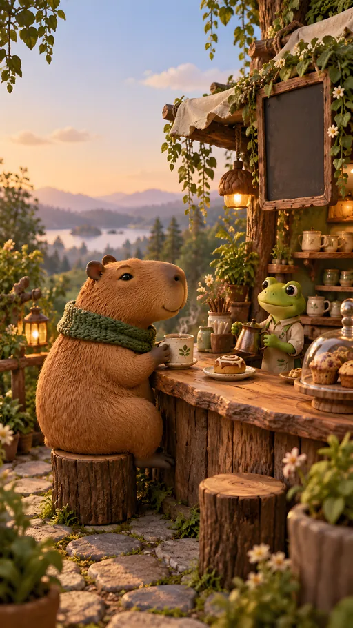 Capybara and Frog Barista — Animals & Wildlife wallpaper
