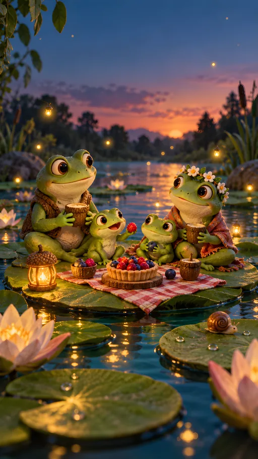 Frog Picnic on Lily Pads — Animals & Wildlife wallpaper