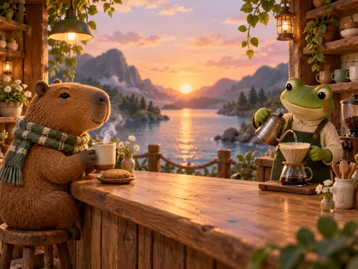Capybara and Frog Barista — Animals & Wildlife wallpaper