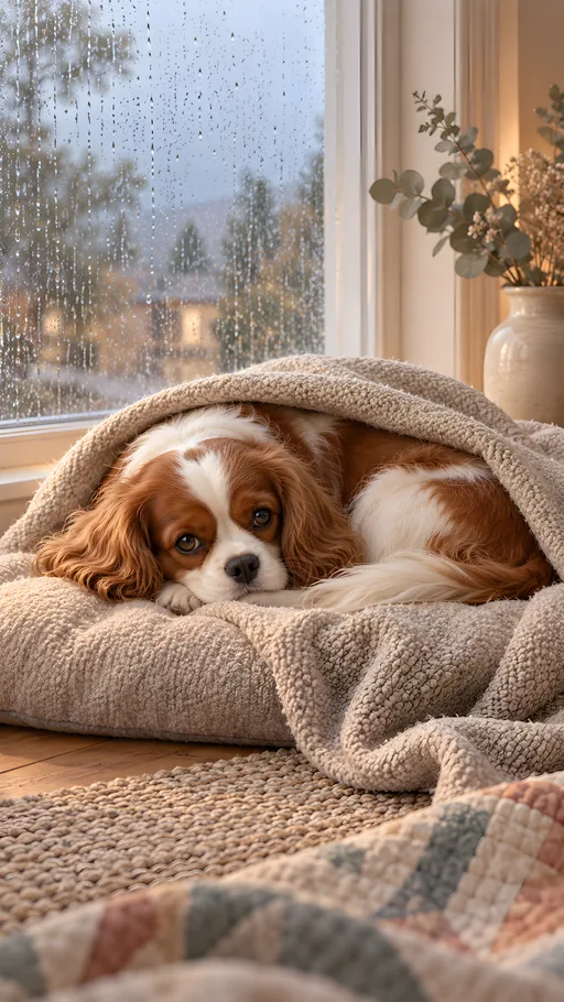Cavalier Under a Cozy Throw — Pets wallpaper