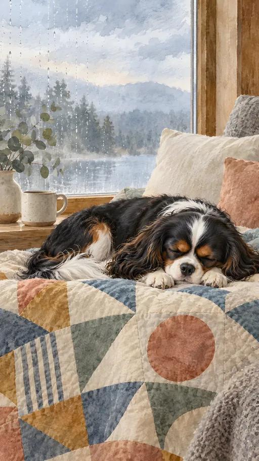 Watercolor Dog on a Patchwork Quilt — Pets wallpaper