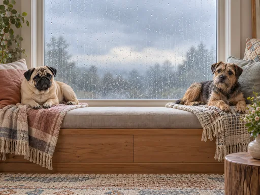 Dogs on a Rainy Window Seat — Pets wallpaper