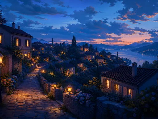 Wide Illustrated Cozy Village — Fantasy Galaxy Fold wallpaper