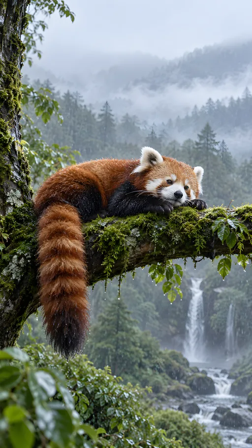 Red Panda in Soft Rain — Animals & Wildlife wallpaper