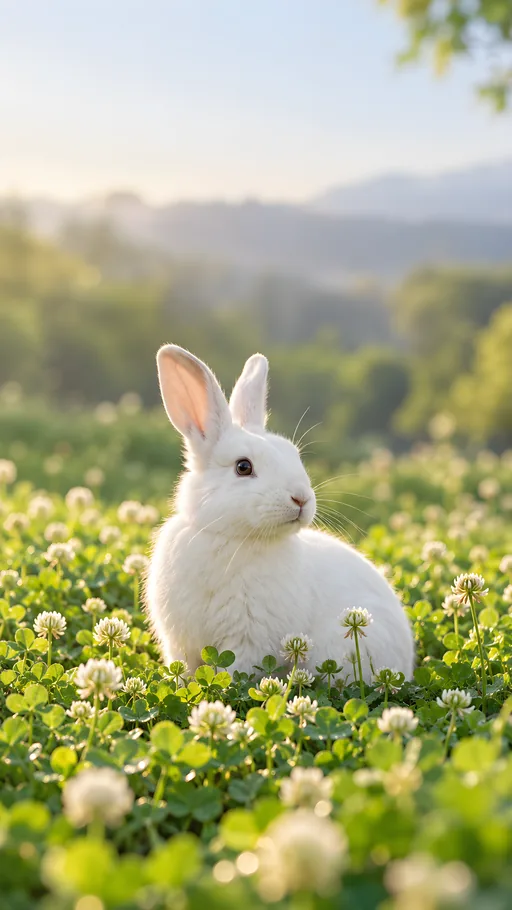 White Rabbit in Clover — Animals & Wildlife wallpaper