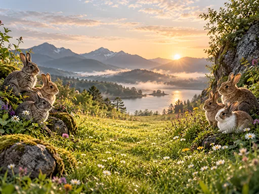 Rabbits in a Sunny Meadow — Animals & Wildlife wallpaper