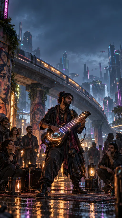 Street Musician Under the Monorail — People & Portraits wallpaper