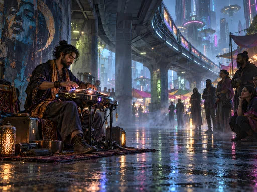 Street Musician Under the Monorail — People & Portraits wallpaper
