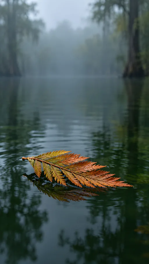 Cypress Leaf on Dark Water — Nature & Landscapes wallpaper