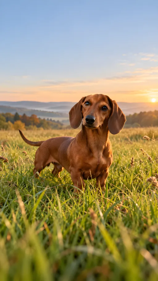 Red Dachshund in Meadow Grass — Pets wallpaper