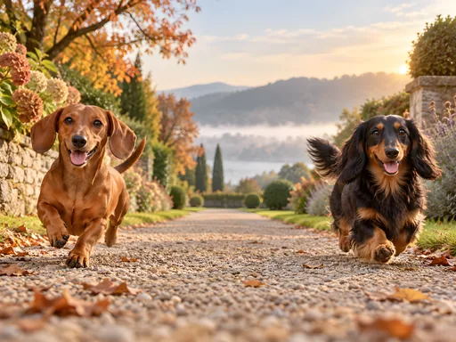 Dachshunds on a Garden Path — Pets wallpaper