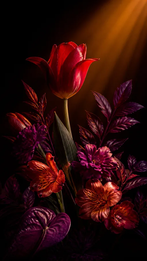 Rich Saturated Flowers Arranged Against Near-black — Flowers & Plants wallpaper