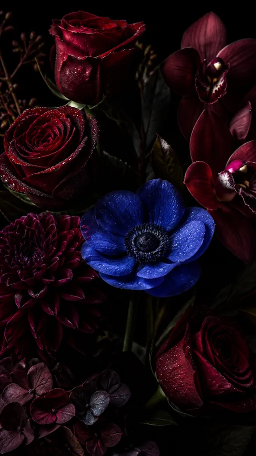 Rich Saturated Flowers Arranged Against Near-black — Flowers & Plants wallpaper