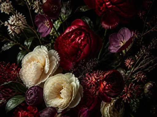 Rich Saturated Flowers Arranged Against Near-black — Flowers & Plants wallpaper