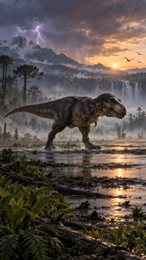 Tyrannosaur at Storm-Lit Dawn — Animals & Wildlife wallpaper