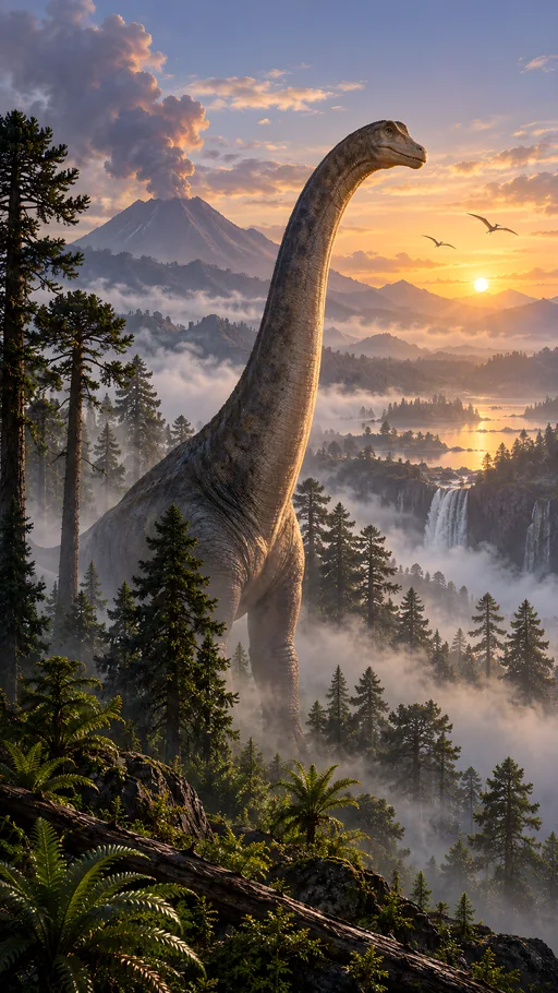 Sauropod Above Misty Conifers — Animals & Wildlife wallpaper