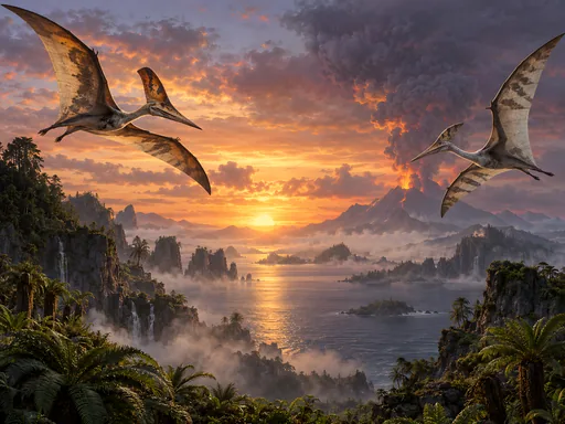 Pterosaurs at a Volcanic Sunset — Animals & Wildlife wallpaper