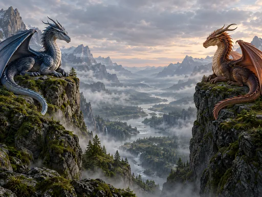 Dragons on Mountain Ridges — Fantasy wallpaper