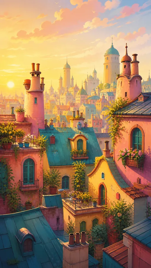 Stylized Rooftop City — Cities & Architecture wallpaper
