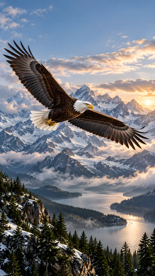 Bald Eagle Over Snowy Peaks — Animals & Wildlife wallpaper
