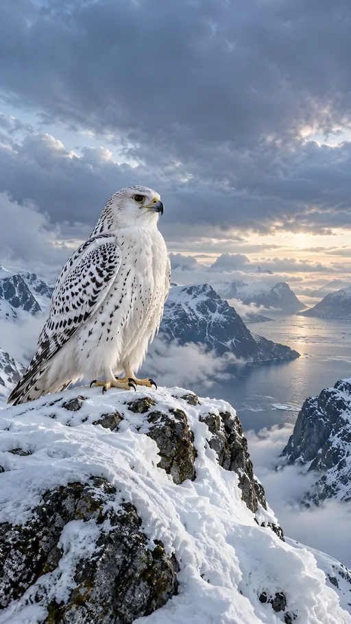 White Gyrfalcon on a Snow Ledge — Animals & Wildlife wallpaper