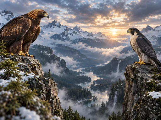 Eagle and Falcon on the Cliffs — Animals & Wildlife wallpaper