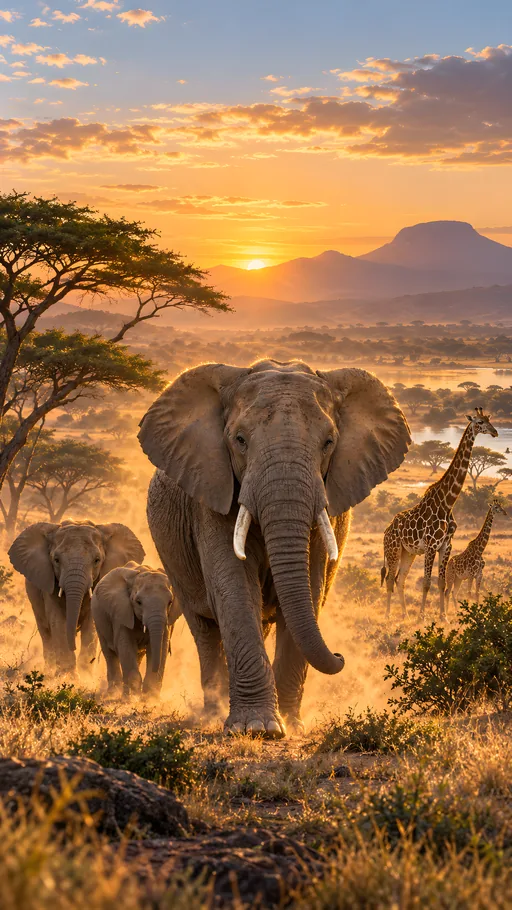 Elephant Matriarch in Golden Dust — Animals & Wildlife wallpaper