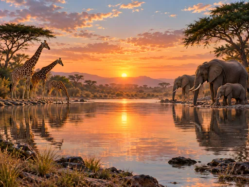 Giraffes and Elephants at Sunset — Animals & Wildlife wallpaper