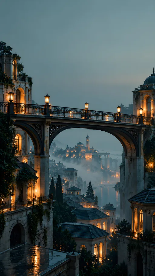 Pedestrian Bridge Above the Rooftops — Cities & Architecture wallpaper