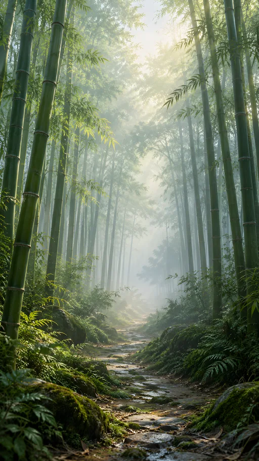 Misty Bamboo Tunnel — Nature & Landscapes wallpaper