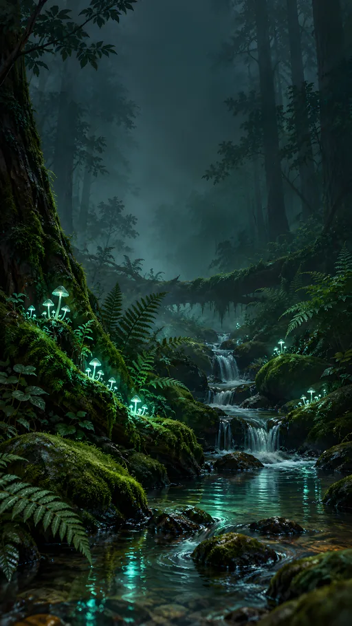 Glowing Mushroom Woodland — Nature & Landscapes wallpaper