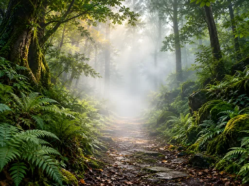 Misty Forest Path — Nature & Landscapes wallpaper