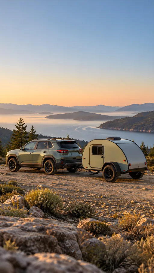 Teardrop Trailer and Tow Car — Cars & Vehicles phone wallpaper