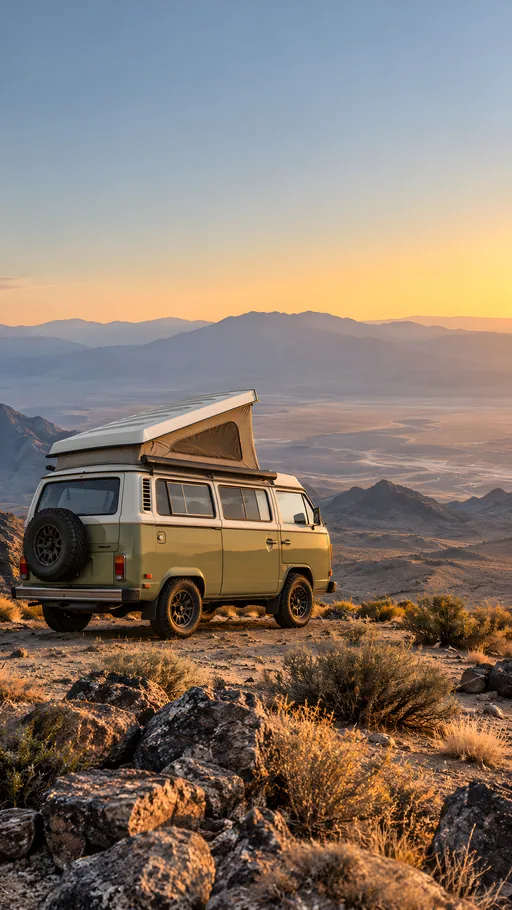 Pop-Top Camper Above the Desert — Cars & Vehicles phone wallpaper